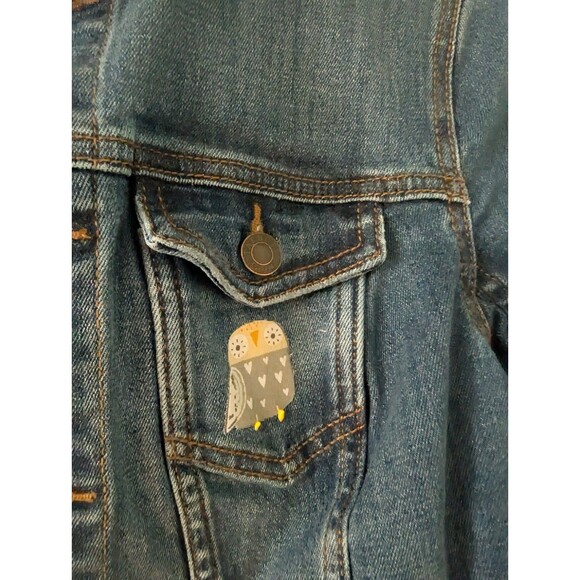 Talbots New Upcycled Art Jean jacket - Size XS Boho Whimsy Owls Back To School - Picture 4 of 8